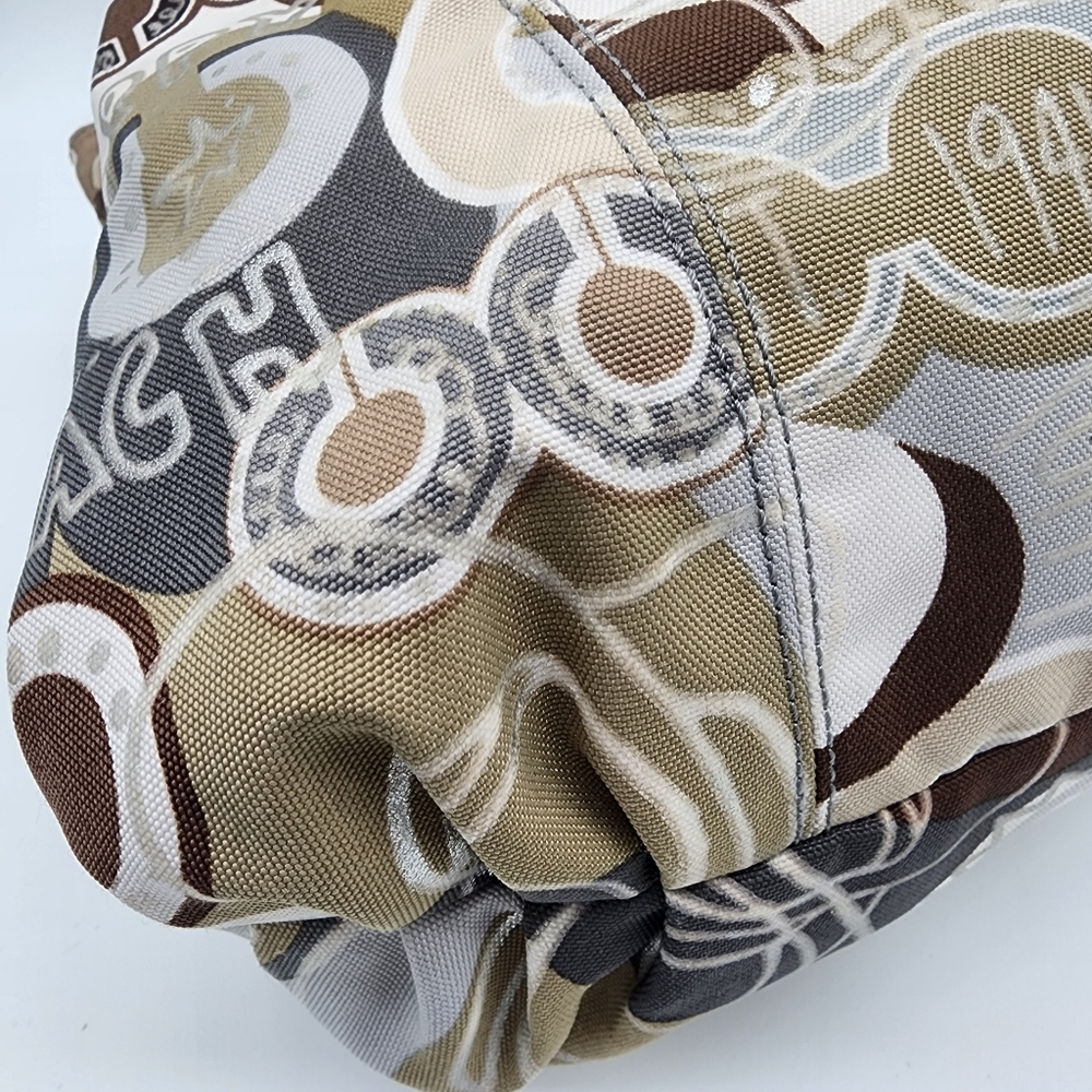 Coach Poppy Graffiti Glam Tote Canvas Silver Cream Tan Brown FLAWS - Picture 7 of 15